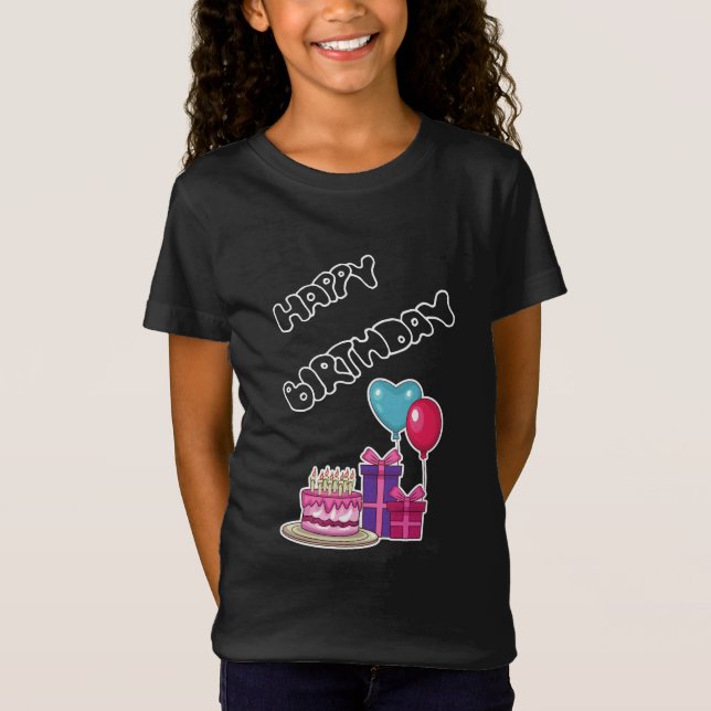Camiseta Retro Neon Bubble Text Happy Birthday  (Anverso)