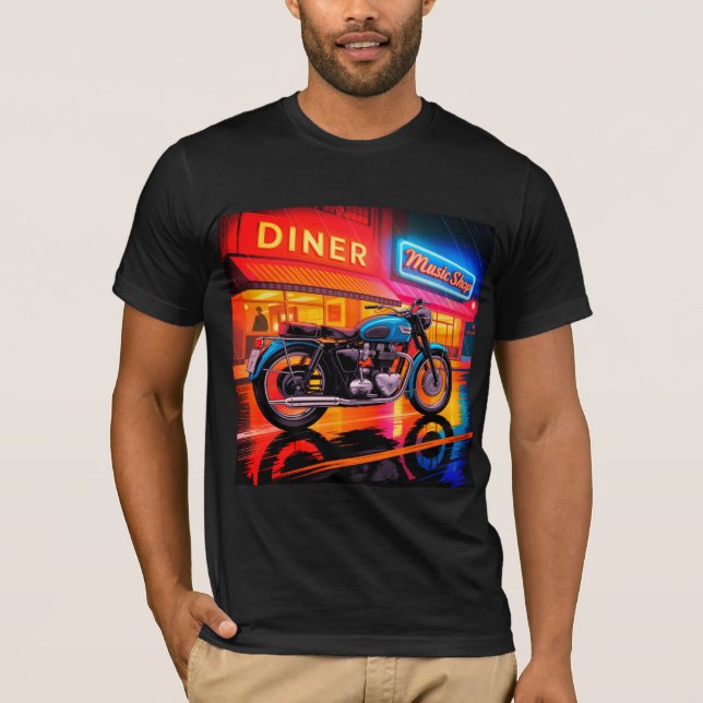 Camiseta Retro Neon Motorcycle — Cafe Racer Men’s (Anverso)