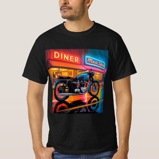 Camiseta Retro Neon Motorcycle — Cafe Racer Men’s (Anverso)