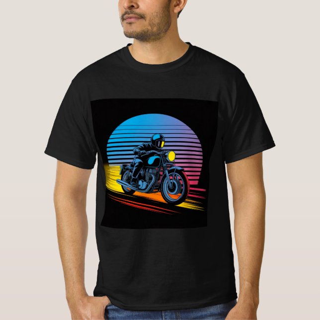 Camiseta Retro Neon Motorcycle — Cafe Racer Men’s (Anverso)