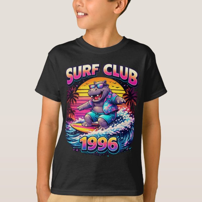 Camiseta Retro Neon Surf Hippo Shirt – Surf Club 1996 Vapor (Anverso)