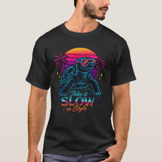 Camiseta Retro Neon Turtle Vaporwave Art
