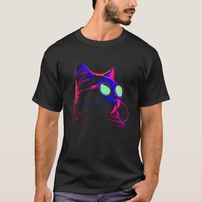 Camiseta Retro Neuro 80 Cat Elegante Vintage lindo (Anverso)