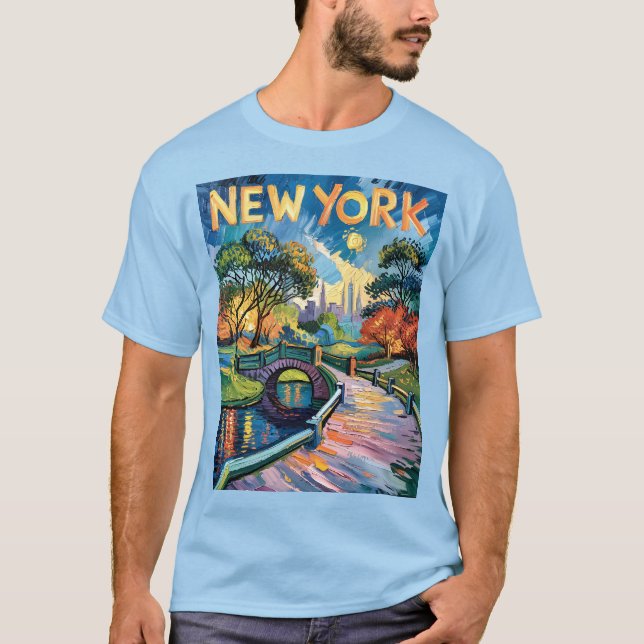 Camiseta Retro New York Central Park Van Gogh Cityscape Art (Anverso)