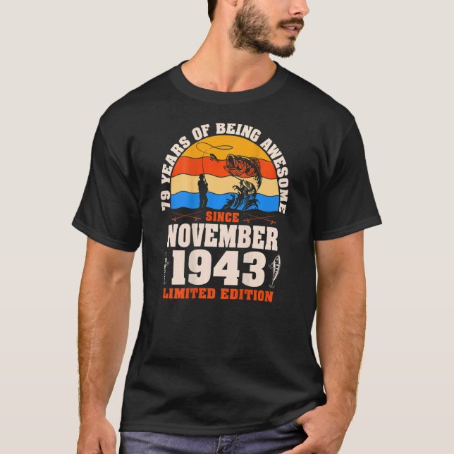 Camiseta Retro Noviembre 1943 Pescador de 79 años 79º nacim (Anverso)