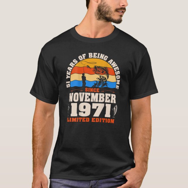 Camiseta Retro Noviembre De 1971 Pescador De 51 Años Más De (Anverso)