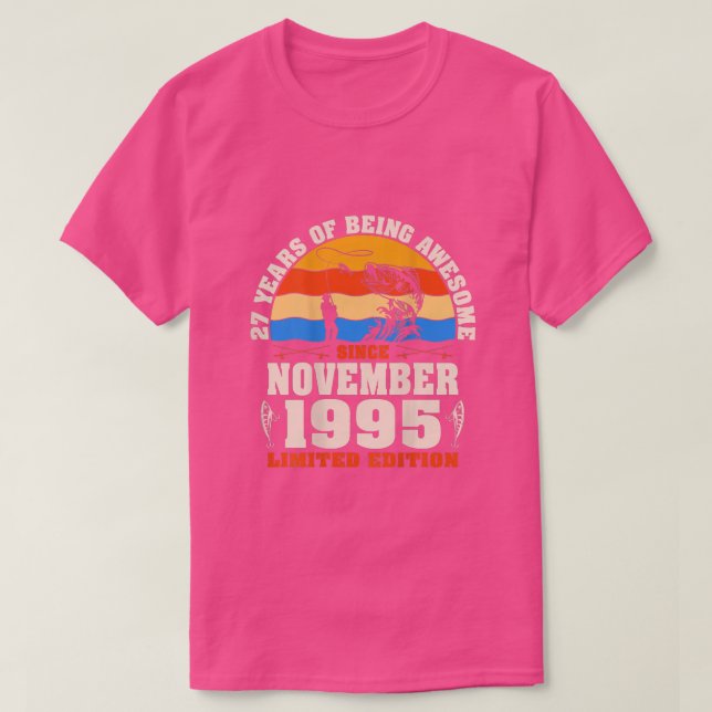 Camiseta Retro Noviembre de 1995 27 años Pescador de más de (Diseño del anverso)