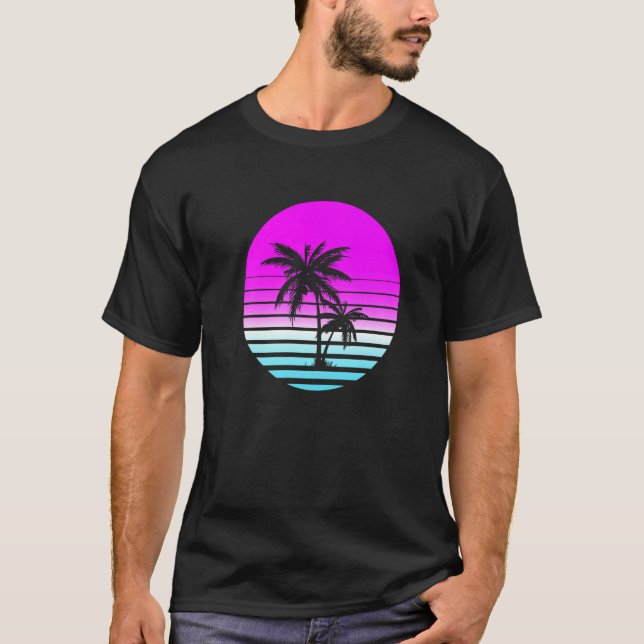 Camiseta Retro Ochenta 80 Vaporwave Sunset Palm Trees Bea (Anverso)