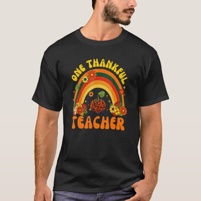 Camiseta Retro One Thankful Teacher Thanksgiving Fall Mens  (Anverso)