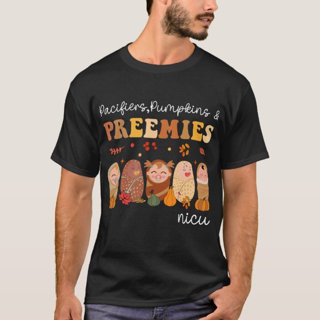 Camiseta Retro Pacifiers Pumpkins Preemies NICU Nurse Fall  (Anverso)