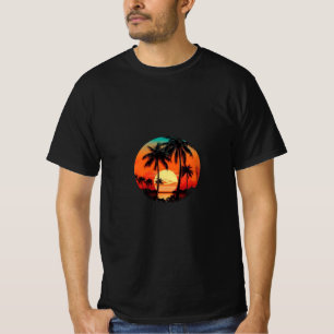 Camiseta Retro Palm Sunset - Escape tropical vinta