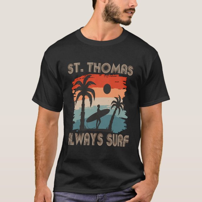 Camiseta Retro Palm Tree Virgin Islands St Thomas Surfing B (Anverso)