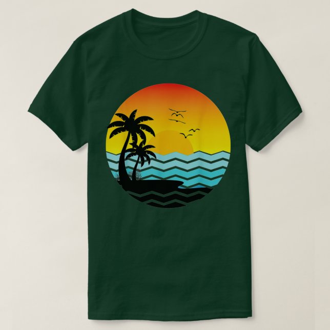 Camiseta Retro Palm Trees Beach Vacation Sunset Ocean Tropi (Diseño del anverso)