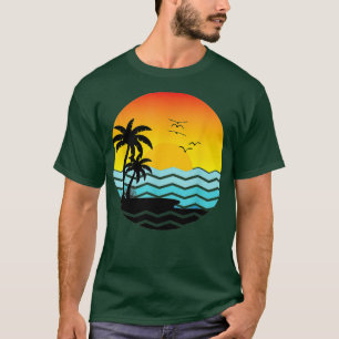 Camiseta Retro Palm Trees Beach Vacation Sunset Ocean Tropi