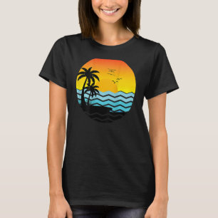 Camiseta Retro Palm Trees Beach Vacation Sunset Ocean Tropi