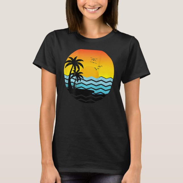 Camiseta Retro Palm Trees Beach Vacation Sunset Ocean Tropi (Anverso)