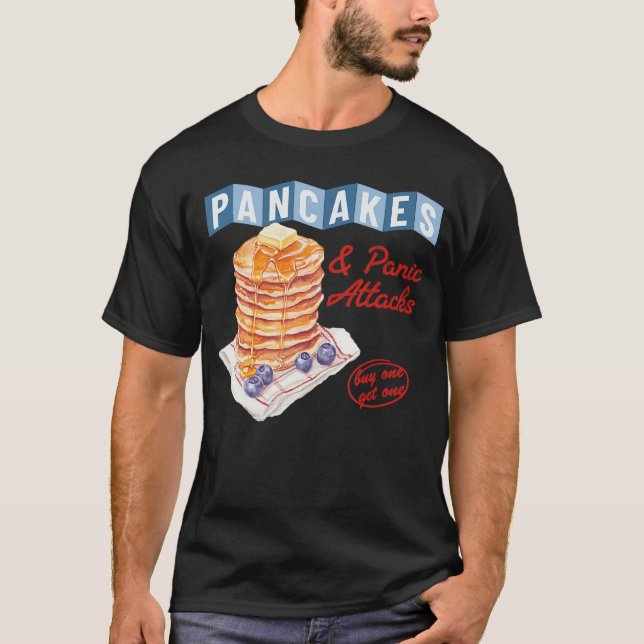 Camiseta Retro Pancakes And Panic Attacks Funny Breakfast W (Anverso)