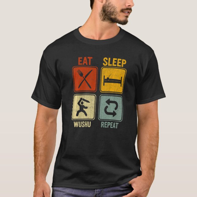 Camiseta Retro Para Jugador De Wushu Come Sleep Wushu Repet (Anverso)