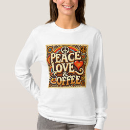 Camiseta retro para la paz, el amor y el café