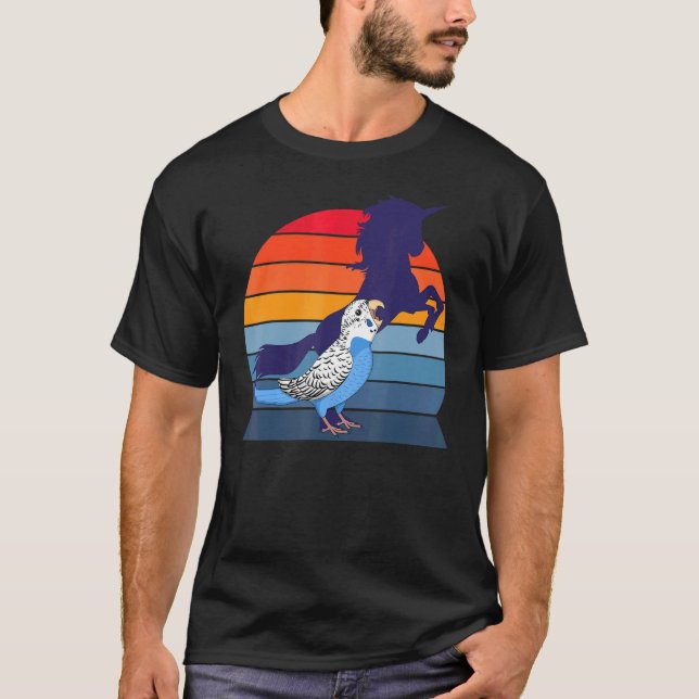 Camiseta Retro Parrot I Unicorn I Gritando Budgie Azul (Anverso)