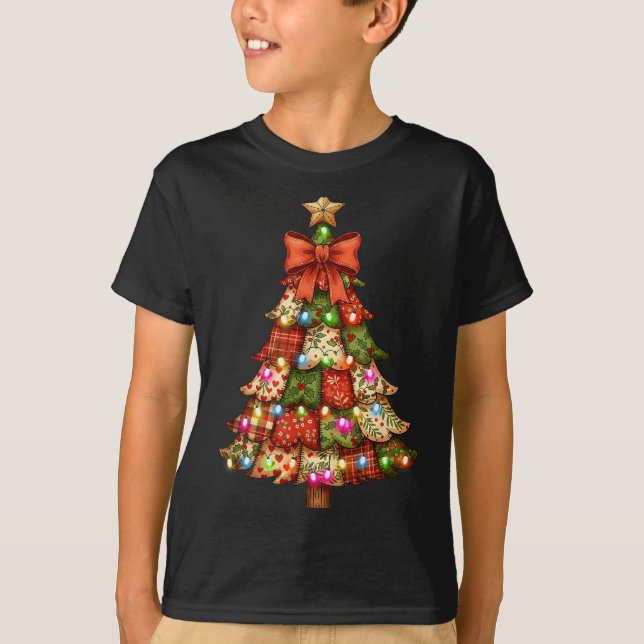 Camiseta Retro Patchwork Bow Christmas,rustic Country Chris (Anverso)