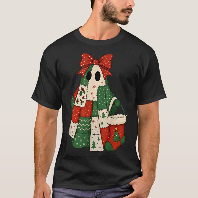 Camiseta Retro Patchwork Christmas Ghost Coquette Bow X-mas (Anverso)