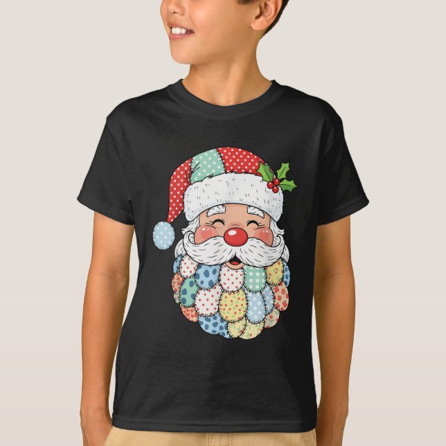 Camiseta Retro Patchwork Santa Claus Christmas Preppy Xmas  (Anverso)