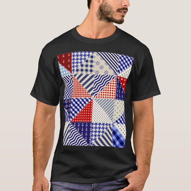 Camiseta Retro Patchwork Triángulos de Estilo Nautico (Anverso)