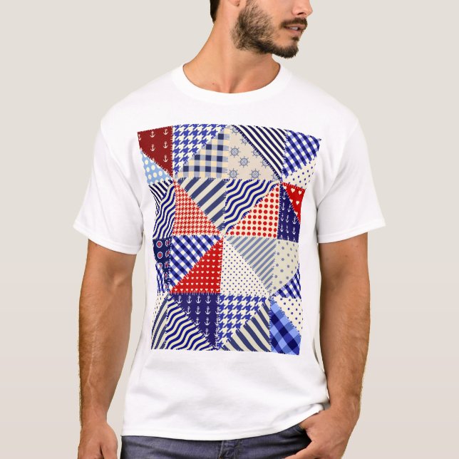 Camiseta Retro Patchwork Triángulos de Estilo Nautico (Anverso)