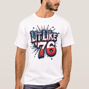 Camiseta Retro Patriótico Gen Z Lit Like ’76 con fuegos art