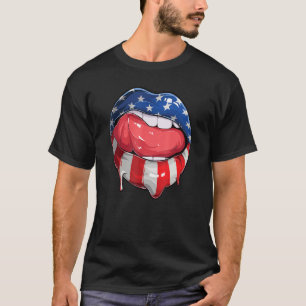 Camiseta Retro Patriótico USA I American Flag Lips I 4 Jul