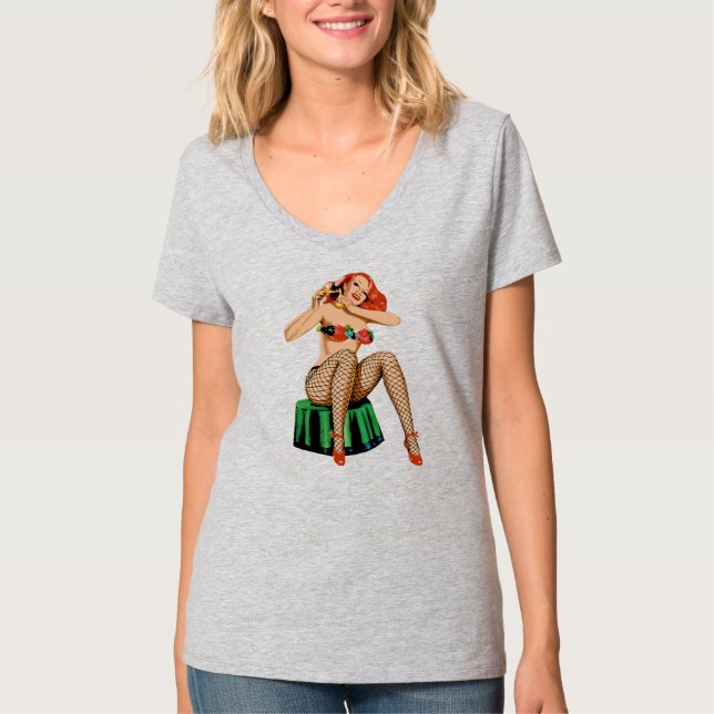 Camiseta Retro Pin Up Chica Lingerie Stockings Classic Sexy (Anverso)