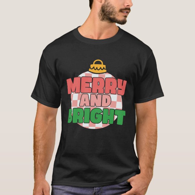 Camiseta Retro Pink Christmas Merry Beautiful Bright Xmas B (Anverso)