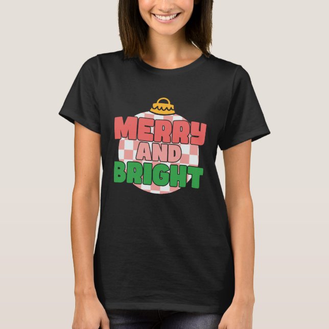Camiseta Retro Pink Christmas Merry Beautiful Bright Xmas B (Anverso)