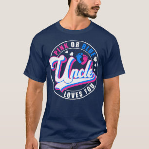 Camiseta Retro Pink Or Blue Uncle Loves You Baby Gender Rev