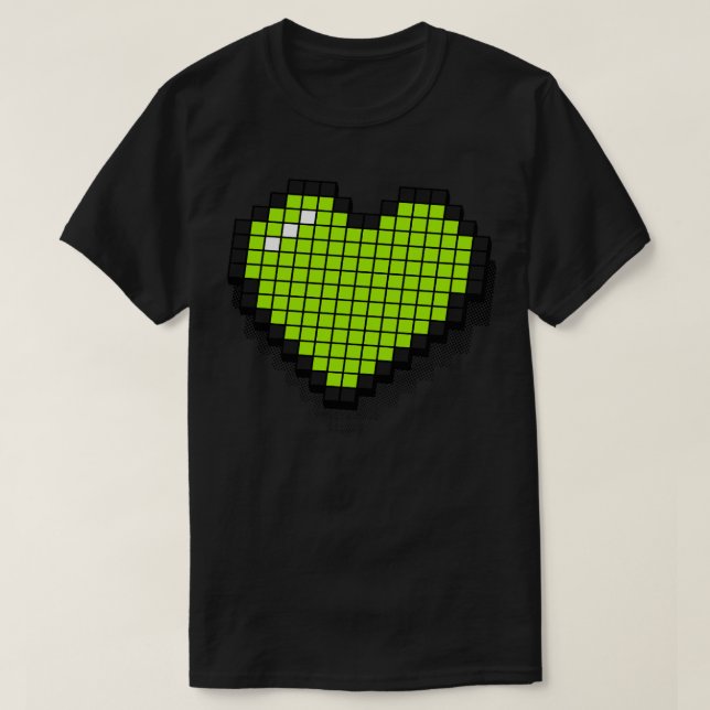 Camiseta Retro Pixel Heart Neon Green 3D RxTp (Diseño del anverso)