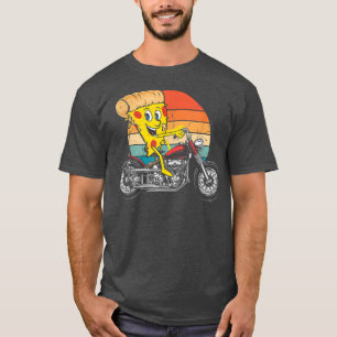 Camiseta Retro Pizza Slice on a Motorbike, Chopper Motorcyc