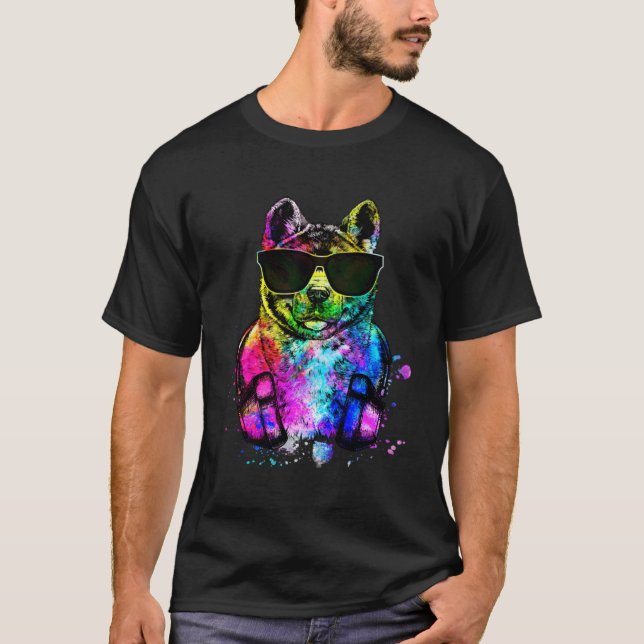 Camiseta Retro Pop Akita Inu Dog Portrait with Headphones (Anverso)