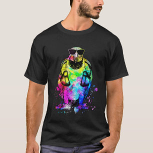 Camiseta Retro Pop azul y dorado retrato de aves de macao H