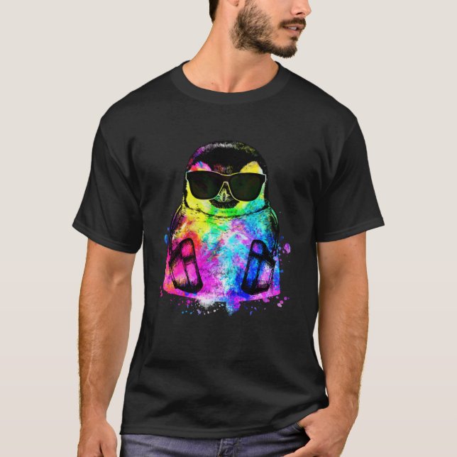 Camiseta Retro Pop Penguin Gamer with Headphones (Anverso)