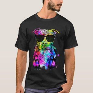 Camiseta Retro Pop Pit Bull Pittie Retrato de perro con cab