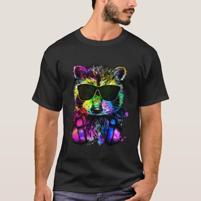 Camiseta Retro Pop Raccoon Gamer with Headphones (Anverso)