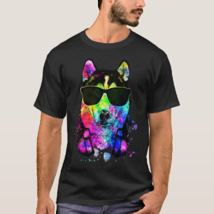 Camiseta Retro Pop Siberian Husky Dog Retrato con audífono