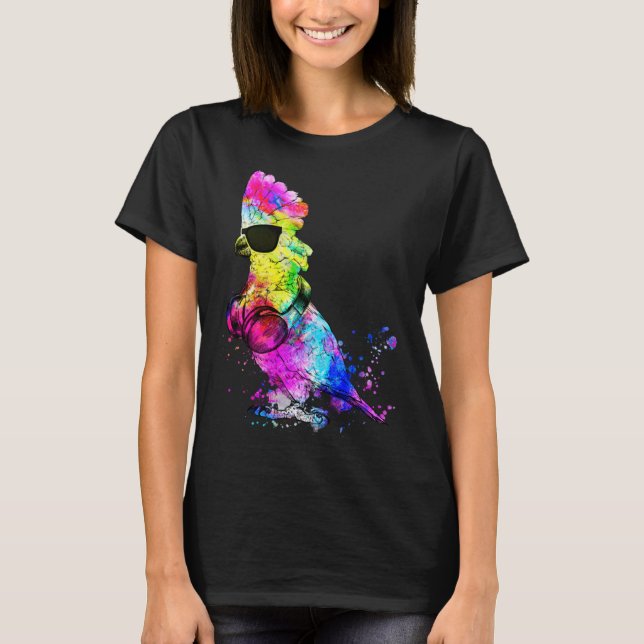 Camiseta Retro Pop Umbrella Cockatoo Bird Retrait Headphon (Anverso)