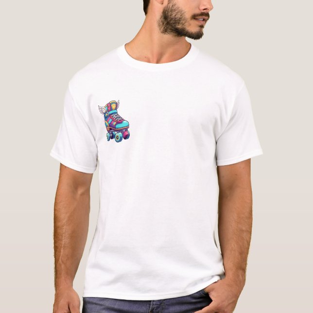 Camiseta Retro-Pop Winged Roller Skate with Vibrant Neon (Anverso)