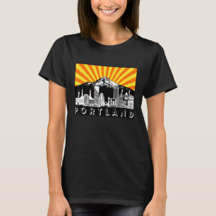 Camiseta Retro Portland Oregon City Skyline Mount Hood Sun