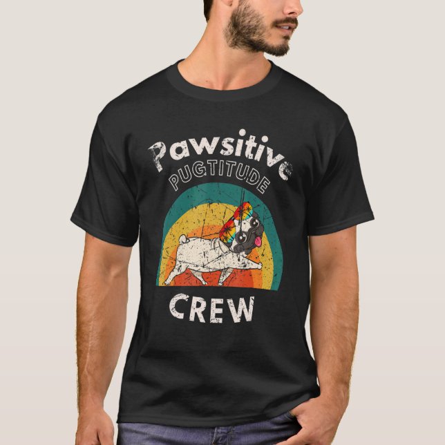 Camiseta Retro Positivo de Perro Pugtitude Crew Pug (Anverso)