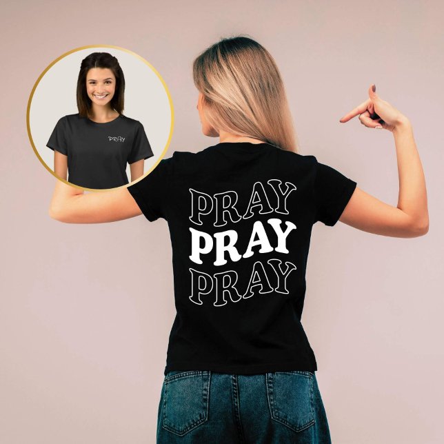 Camiseta Retro Pray Pray Pray Christian T-Shirt (Embrace the power of prayer with our Retro "Pray Pray Pray" Christian Women's T-Shirt. )