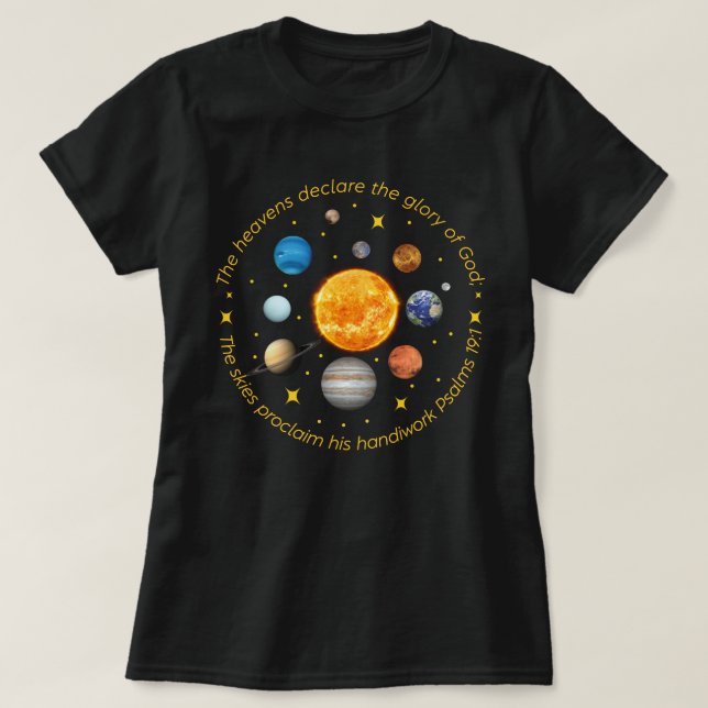 Camiseta Retro Psalm 19:1 Hogar Círculo Cíclico Espacio Ult (Diseño del anverso)