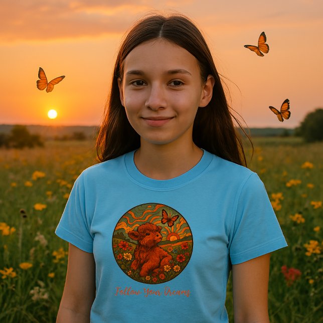 Camiseta Retro Psicodelia Cute Highland Calf Inspirador (Subido por el creador)